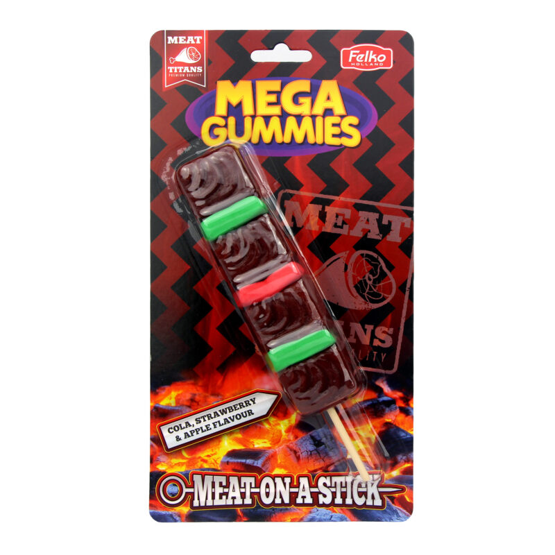 Mega Gummies Meat-on-a-Stick saveur Cola, Fraise & Pomme 120g