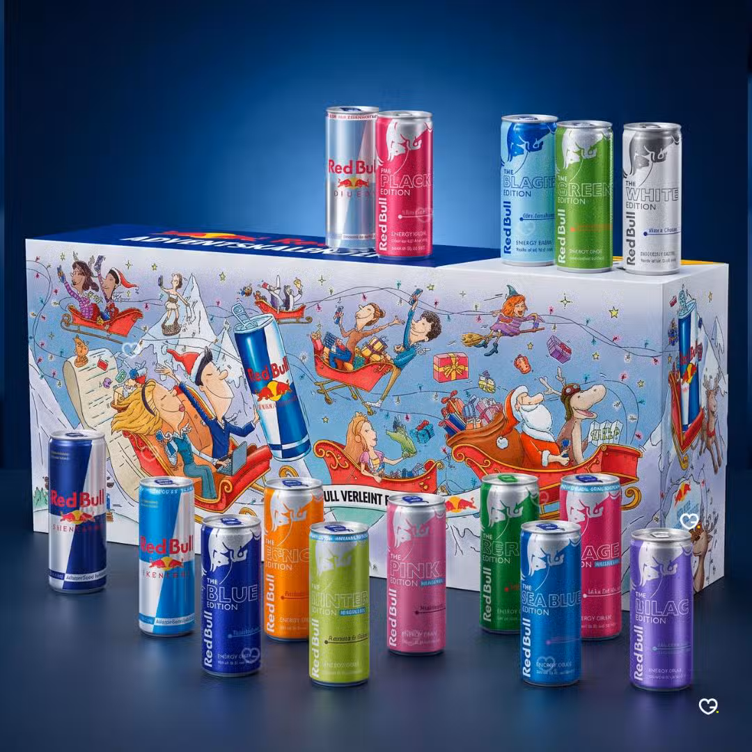 Calendrier de l’Avent Red Bull avec son assortiment de canettes